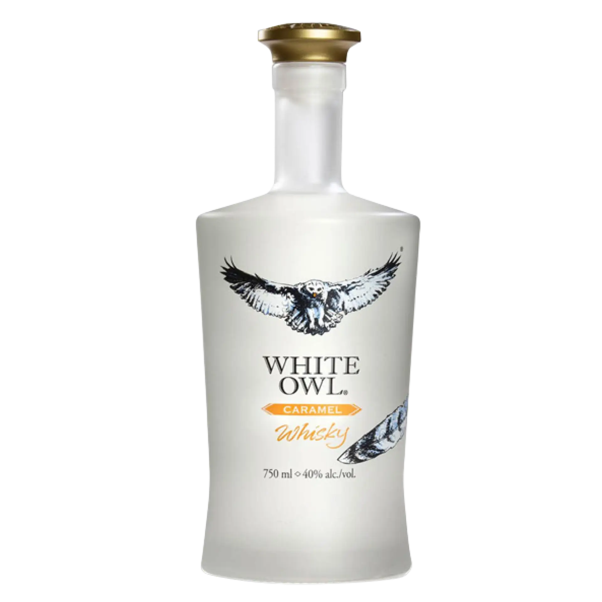 Buy White Owl Caramel Whisky 750mL bottle with owl illustration and gold cap