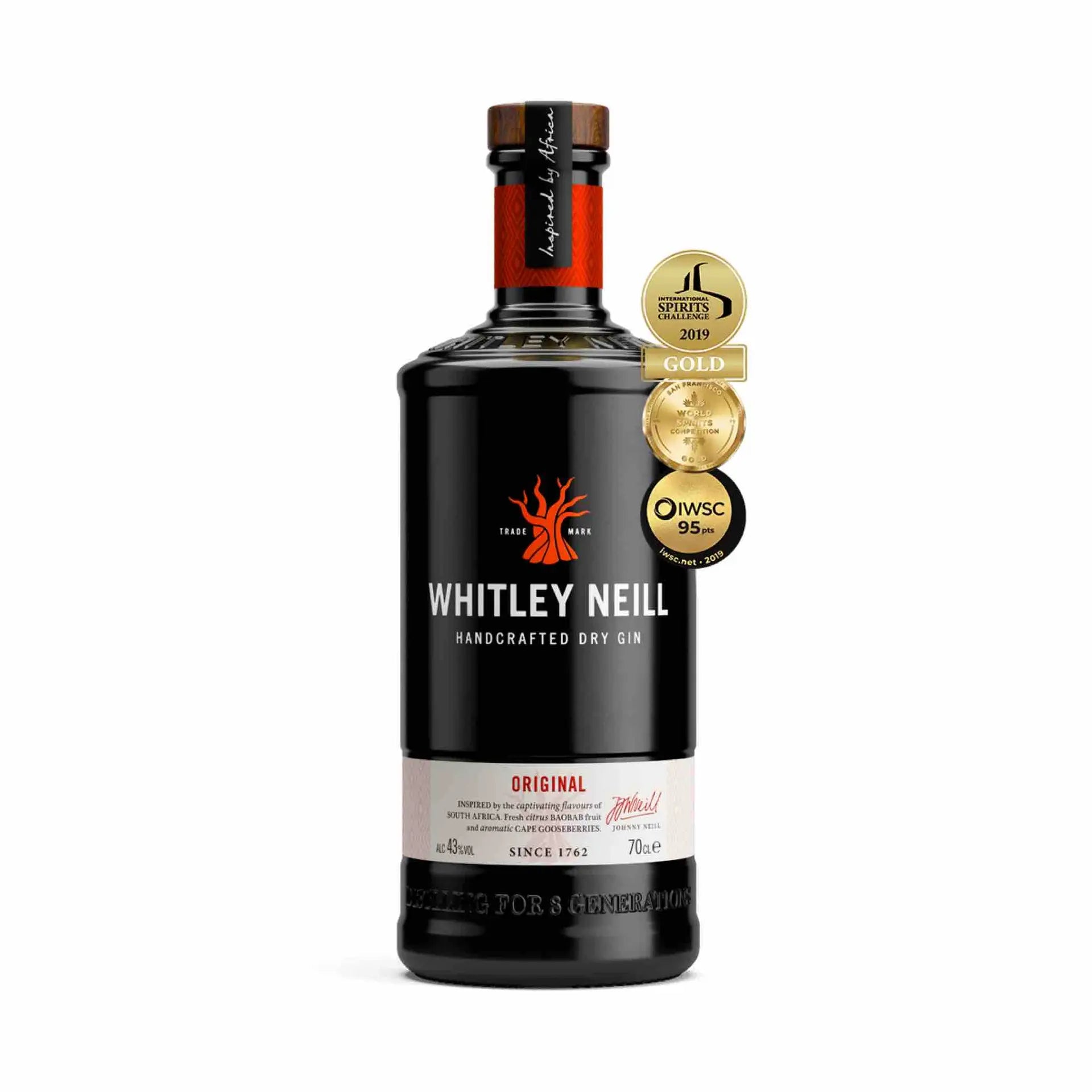 Buy Whitley Neill Handcrafted Dry Gin 750mL, award-winning gin bottle, premium spirits