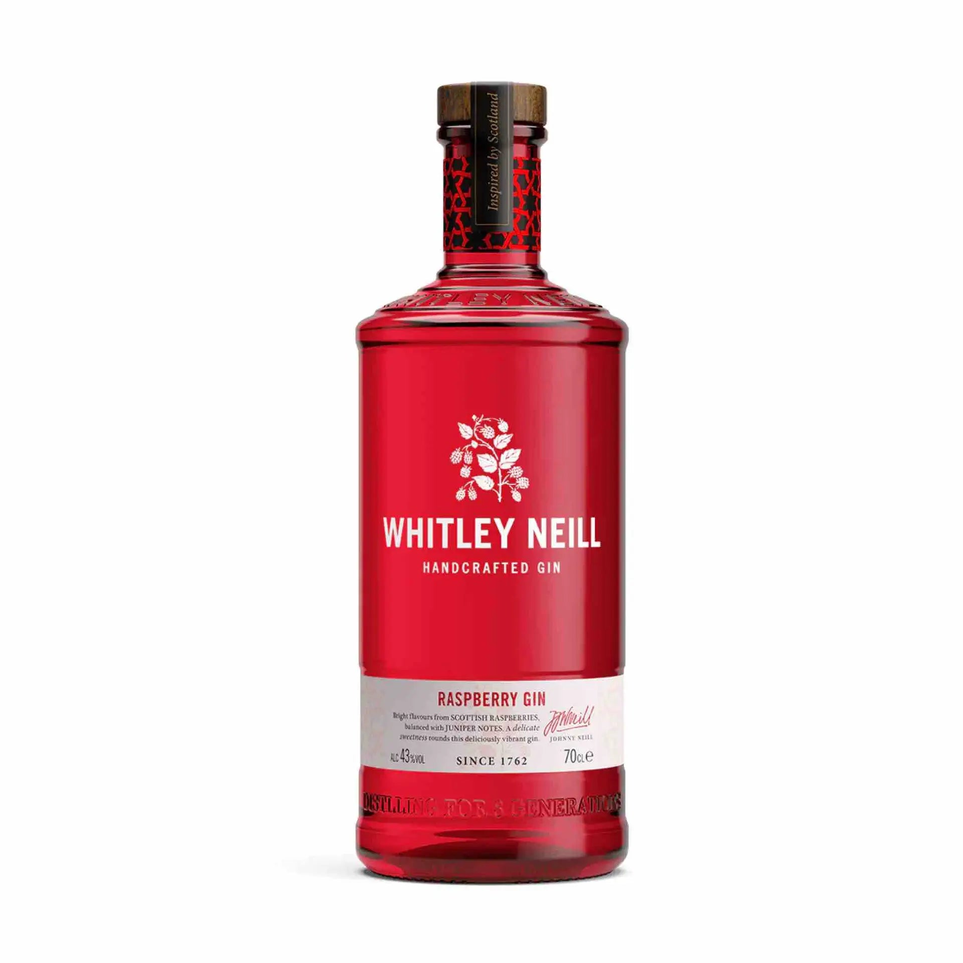 buy Whitley Neill Raspberry Gin 750mL, handcrafted gin, red bottle, spirits online