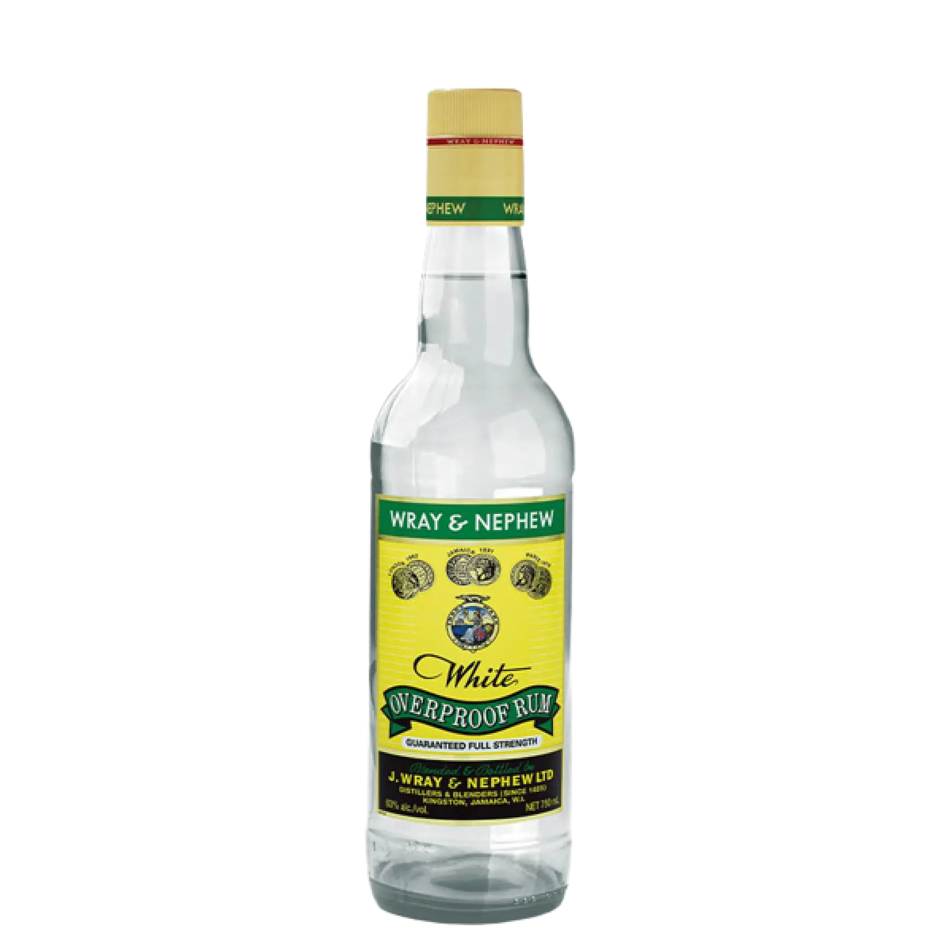 Buy Wray & Nephew White Overproof Rum clear bottle with yellow and green label