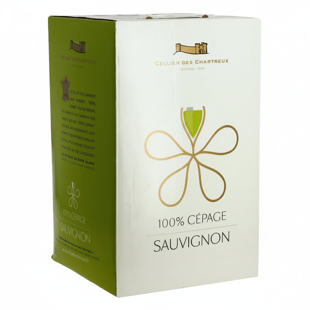 Cellier Des Chartreux Sauvignon Blanc in 5L bottle, showing a white wine with a clear glass and label on the bottle.