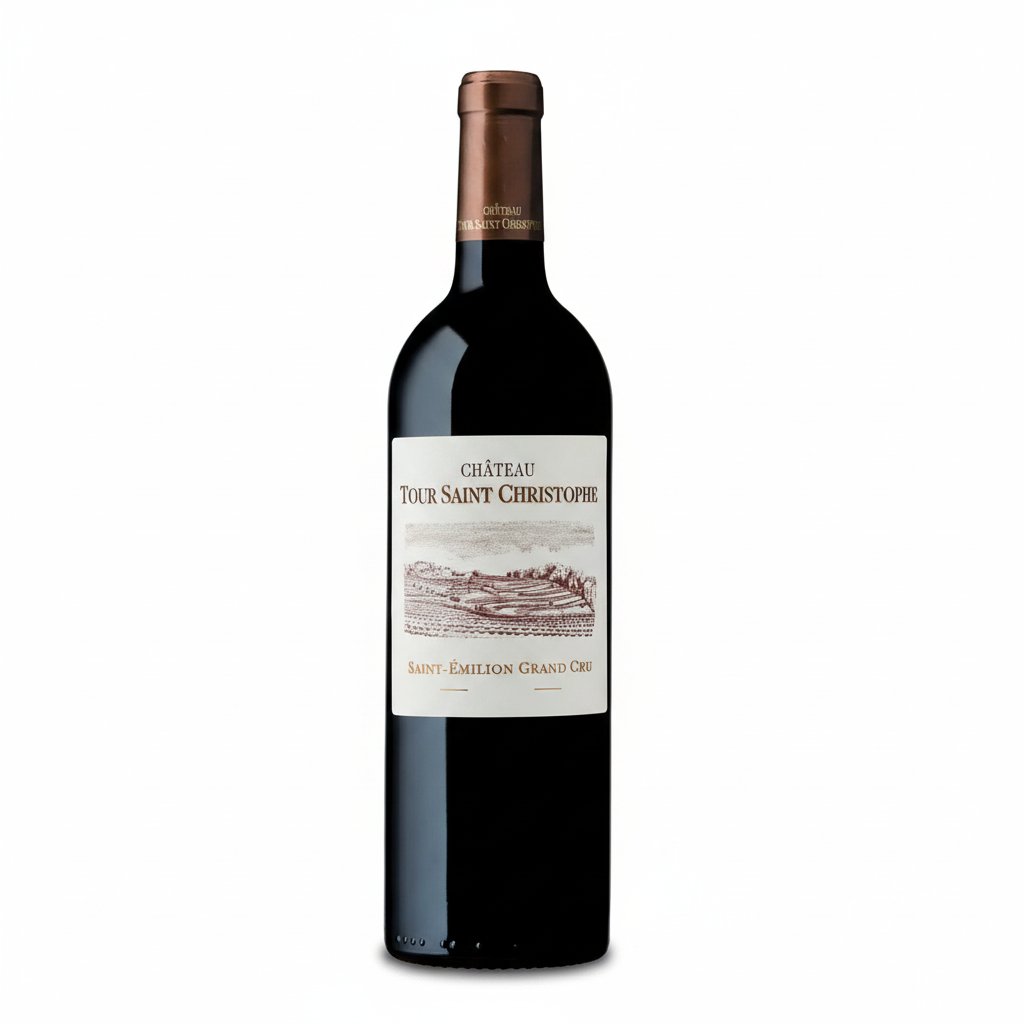 Chateau Tour Staint Christophe wine bottle from Chateau, featuring a label with elegant design and gold accents.
