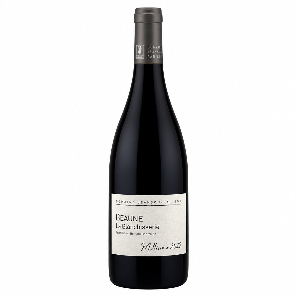 Domaine Jeanson-Parigot Bourgogne Hautes-Cotes de Beaune 2023 wine bottle with label and cork, displayed on a wooden surface.