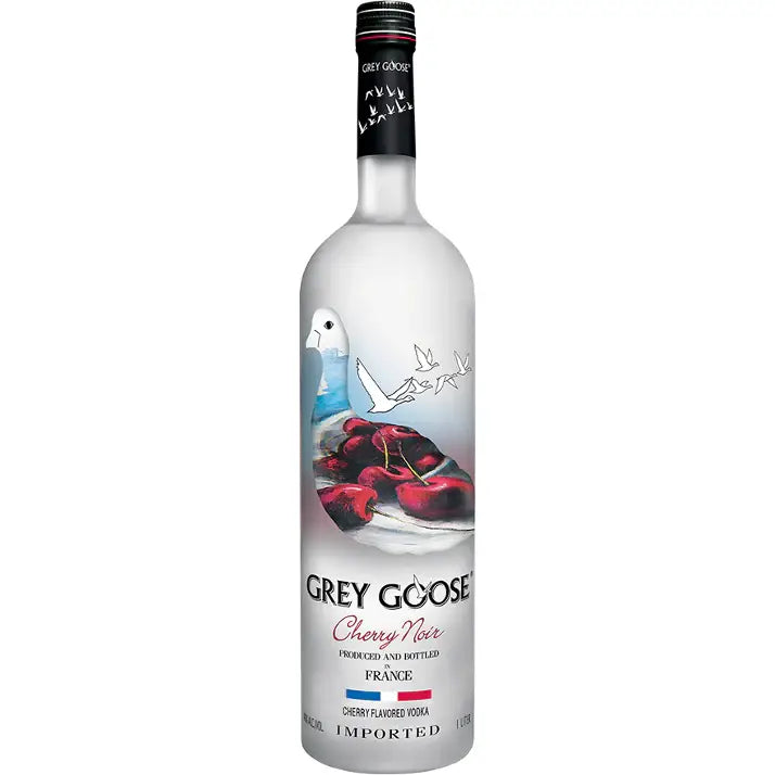Buy Grey Goose Cherry Noir vodka, tall bottle with cherries and goose design