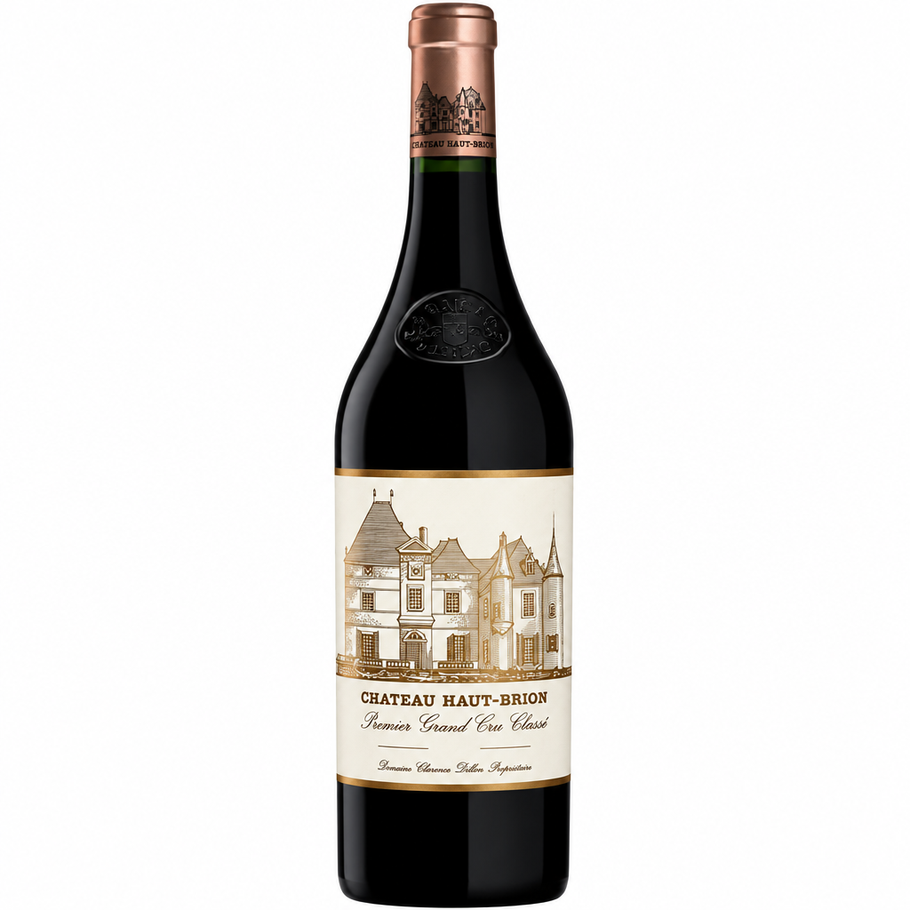 Bottle of Chateau Haut Brion 1988 red wine with label visible, showcasing a dark glass bottle and traditional label design.