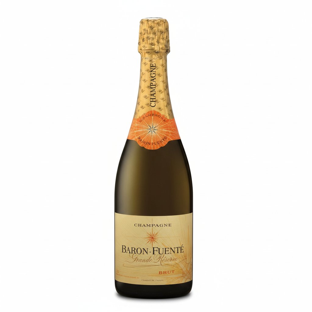 Baron-Fuente Grand Reserve Brut Champagne 375mL bottle with a gold foil and elegant label, sparkling and ready to enjoy.