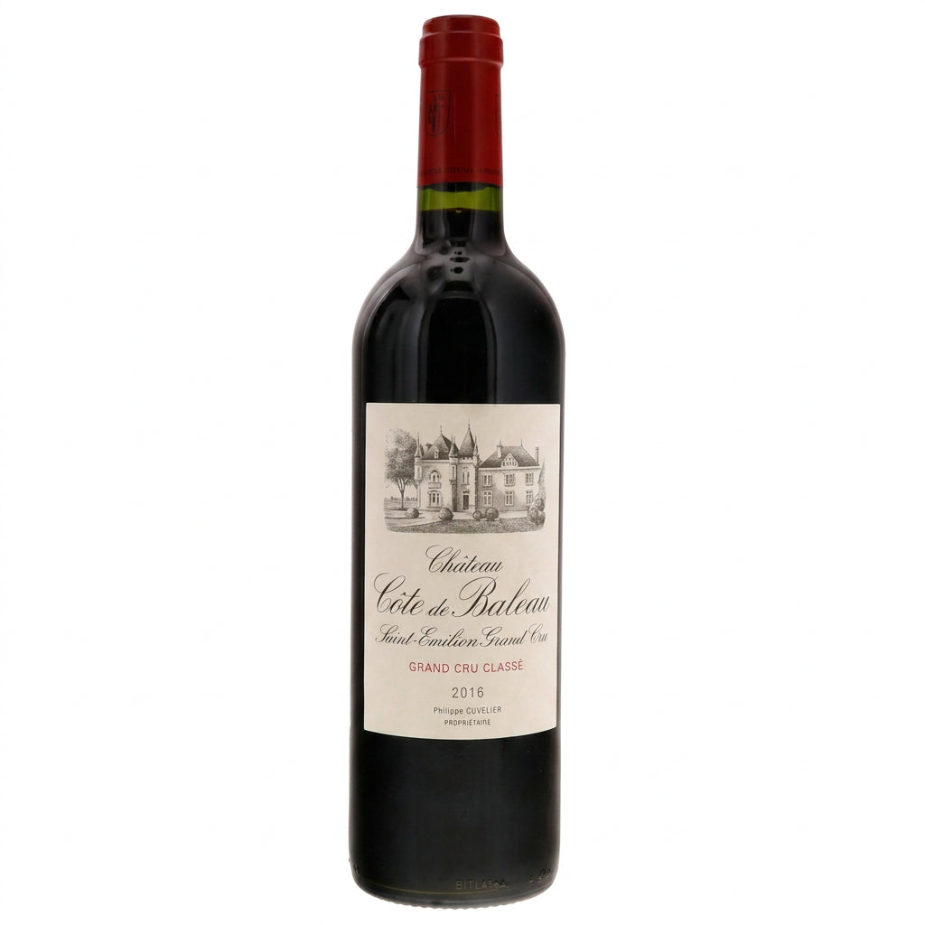 Chateau Cote De Baleau wine bottle with label visible, showcasing a French red wine from Chateau winery.