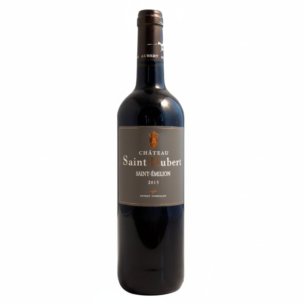Vignobles Aubert Chateau Saint Hubert wine bottle with label and cork, set against a neutral background.
