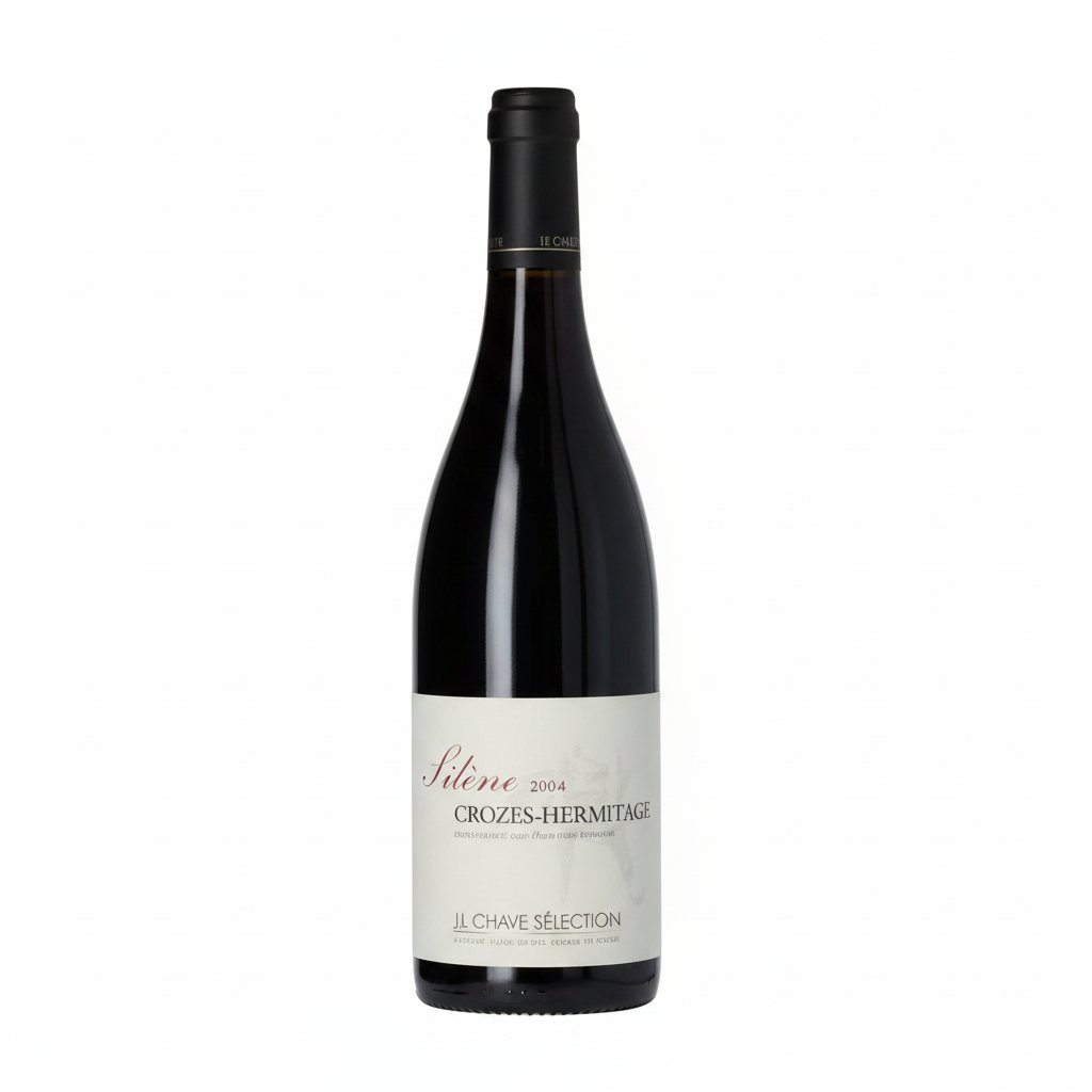 Domaine Jean-Louis Chave Crozes Hermitage Silene red wine bottle with label and dark glass, positioned on a neutral background.