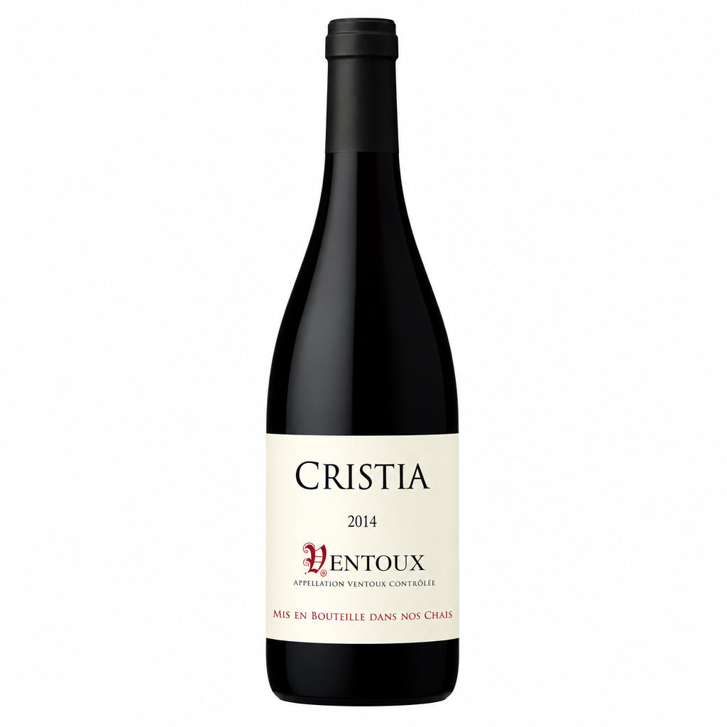 Domaine Cristia Ventoux wine bottle with label, showcasing a French red wine from the Domaine vineyard.