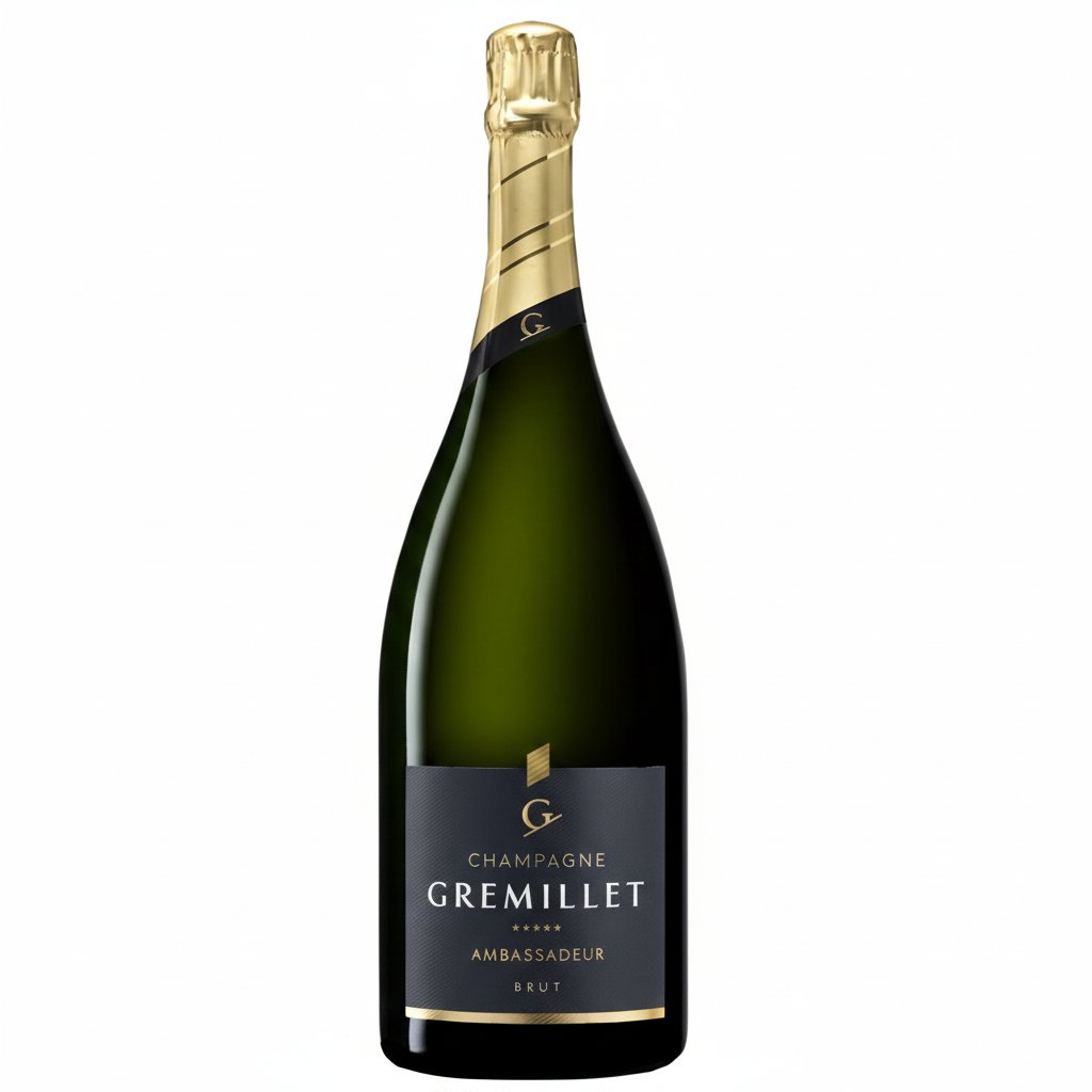 Champagne Gremillet Brut Magnum bottle with gold foil and elegant label, showcasing a luxurious sparkling wine presentation.