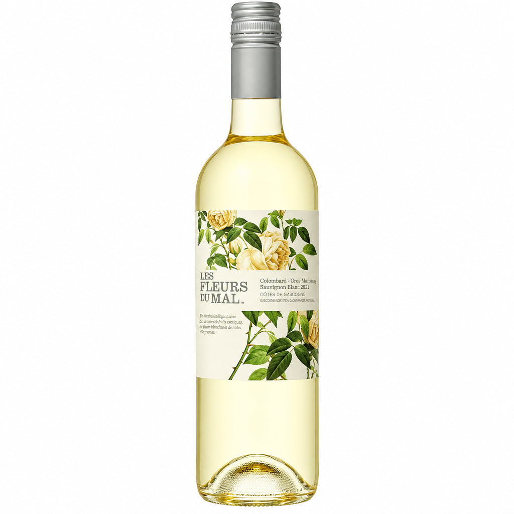 Les Fleurs du Mal Cotes Du Gascogne White wine bottle from Les with a white label and elegant design.