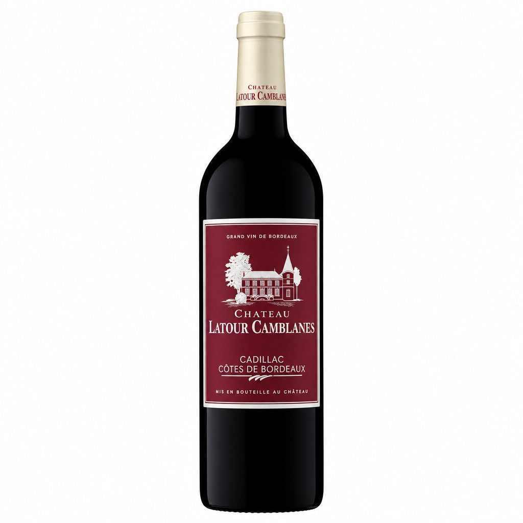 Chateau Latour Camblanes wine bottle with label visible, showcasing the elegant design of the Chateau brand.