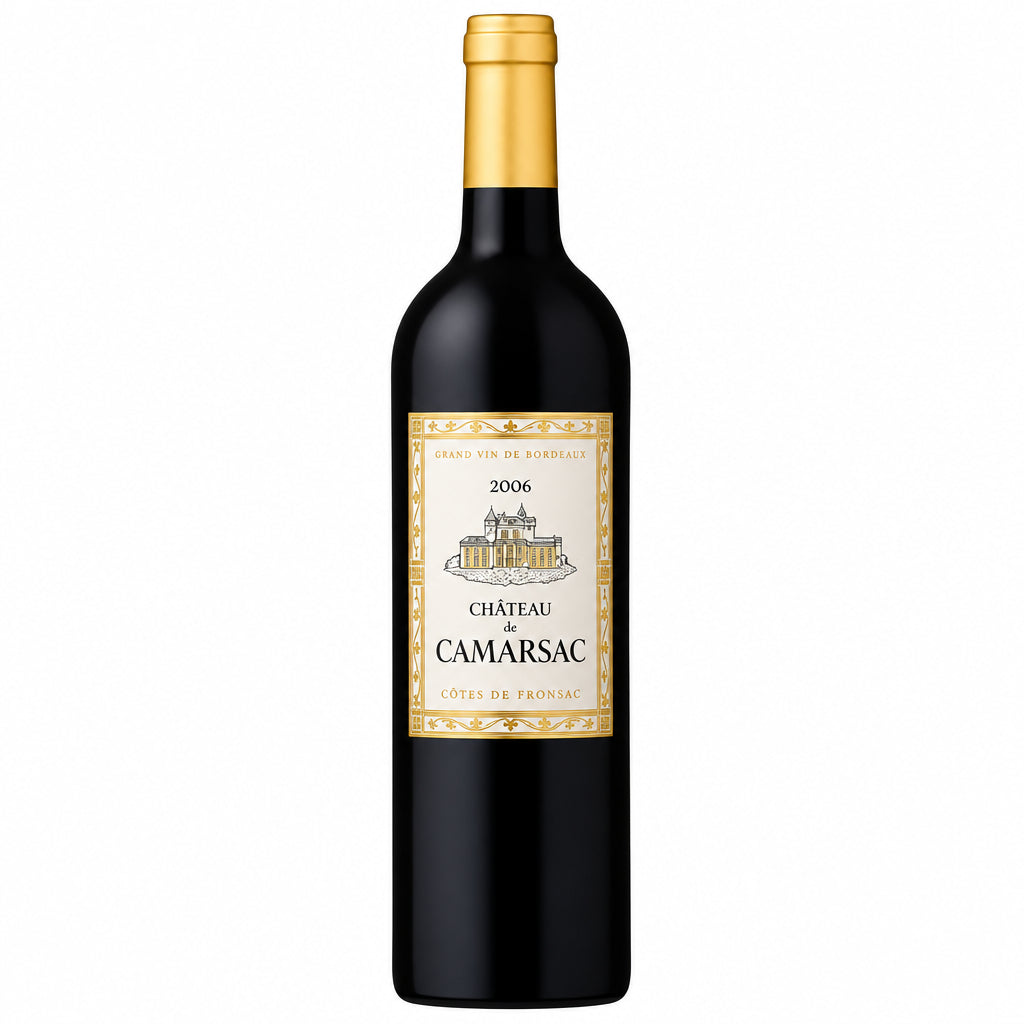 Chateau Camarsac Prestige wine bottle with label, dark glass and elegant design, ready for collection or tasting.