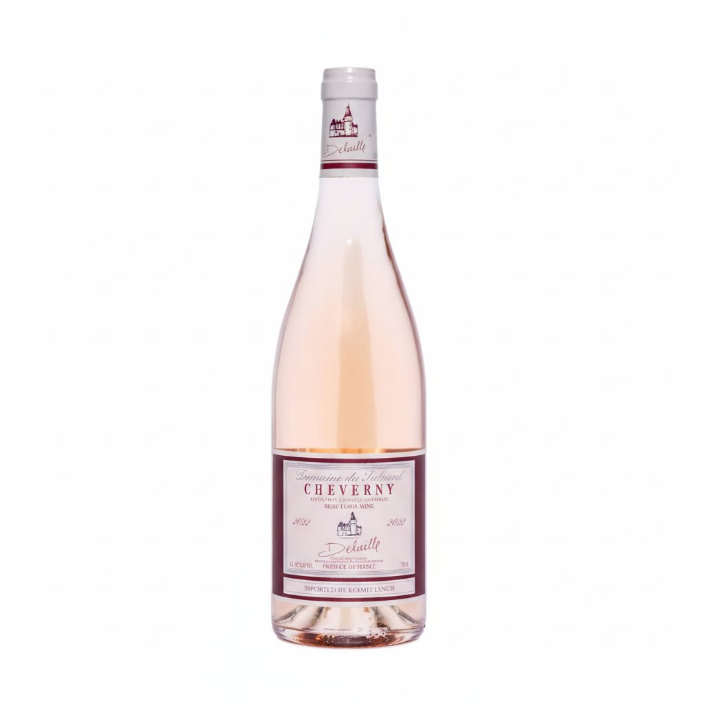 Domaine Du Salvard Rose wine bottle with a pink label and glass of rosé wine on a table.