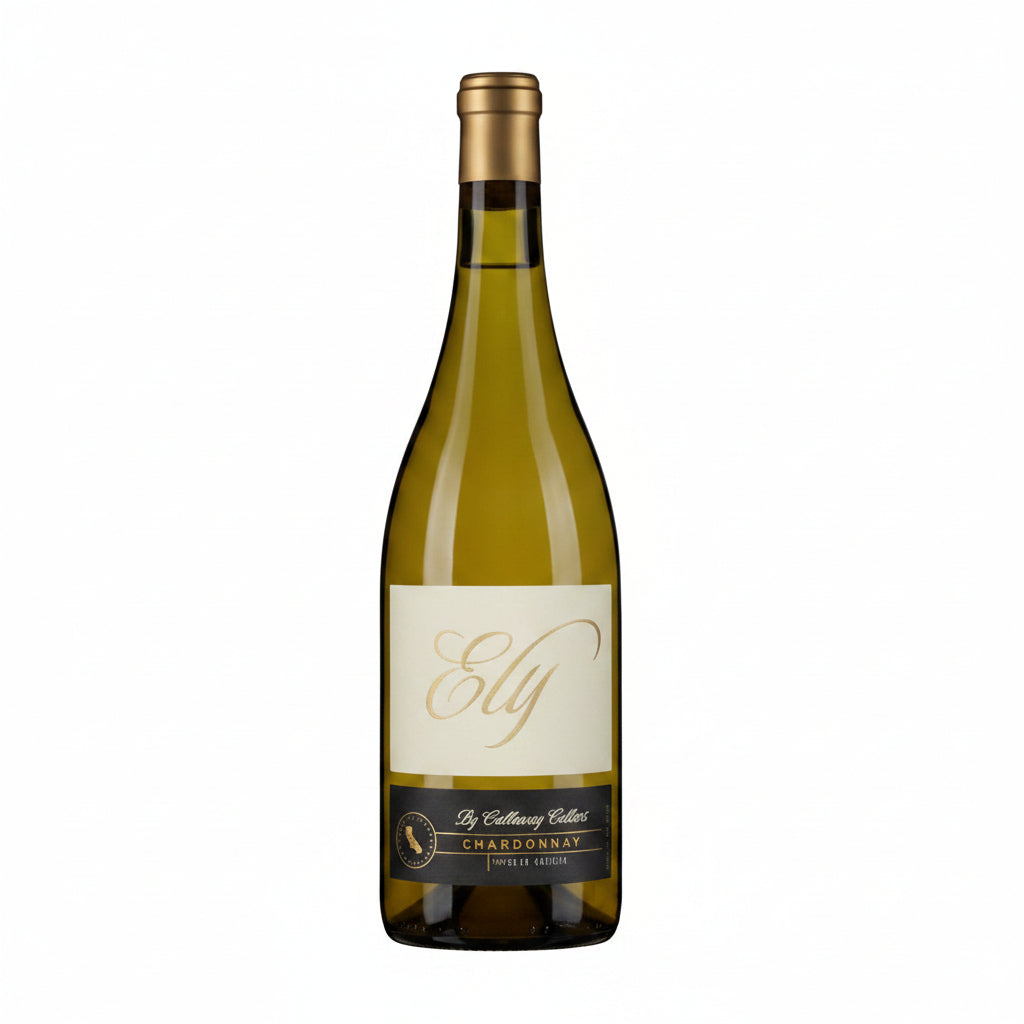 Ely Cellars Chardonnay wine bottle from Callaway Cellars, 750mL, with a clear label and elegant design on the bottle.