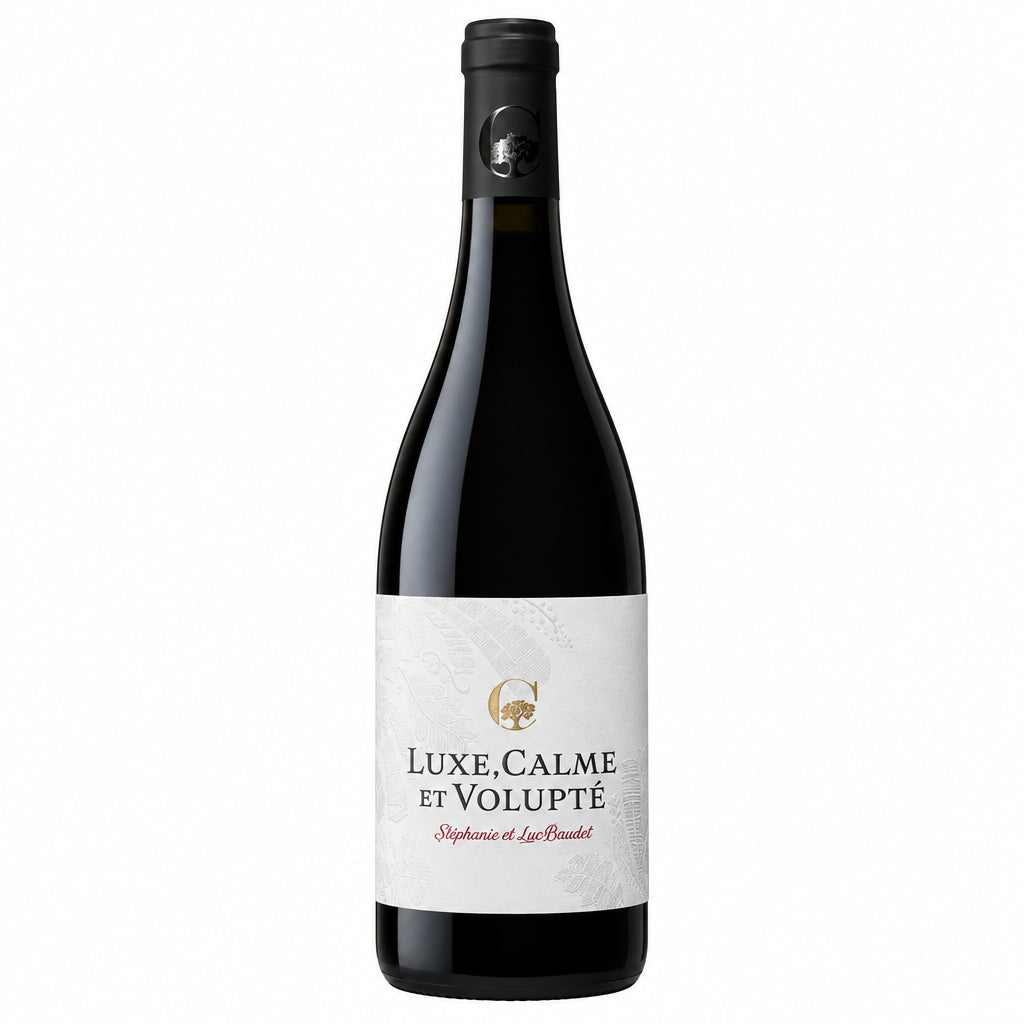 Close-up of a wine bottle of Clos des Centenaries Luxe Calme et Volupte with elegant label details.