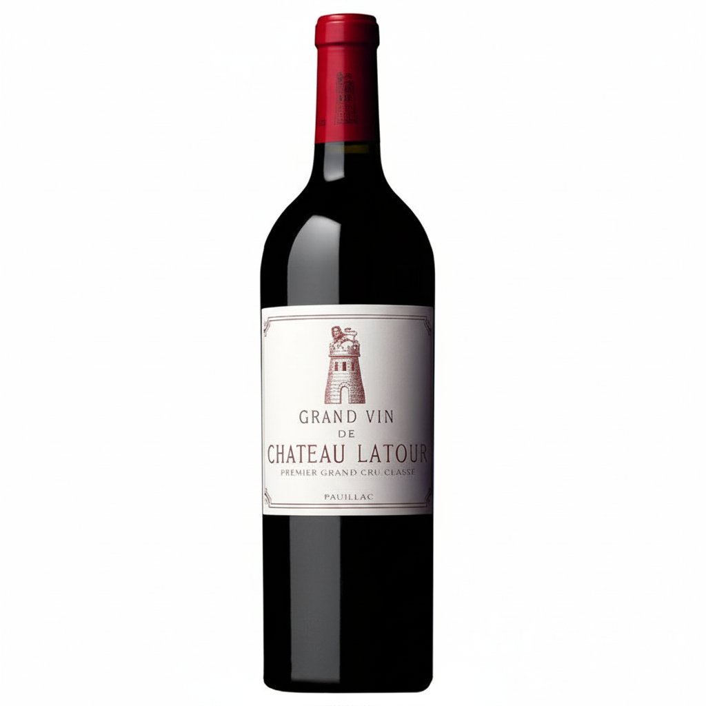 Chateau Latour wine bottle with classic label, dark glass, and elegant capsule, showcasing a premium Bordeaux red wine.