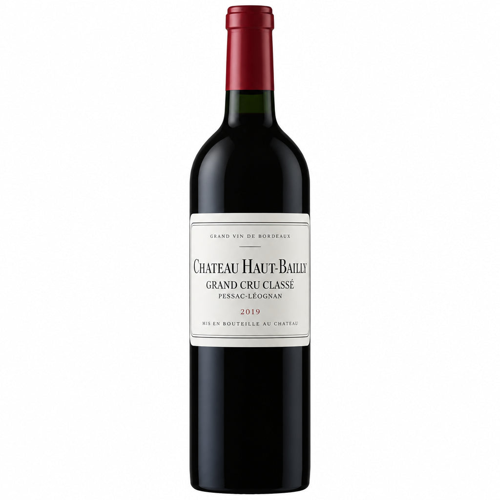 Two bottles of Chateau Haut-Bailly Lanting Collection red wine, 750mL each, with elegant labels and dark glass bottles.