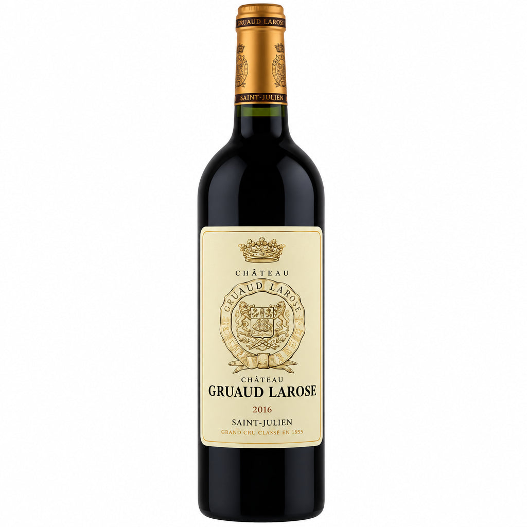 Chateau Gruaud Larose 2016 3L wine bottle, deep red color, label visible, large format Bordeaux red wine from Chateau estate