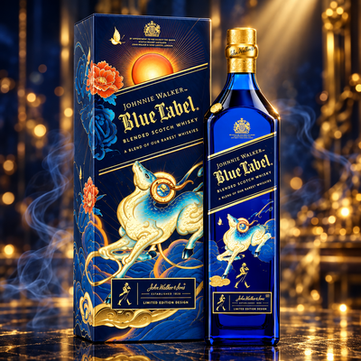 Johnnie Walker Blue Label Lunar New Year Year of the Goat 2027 whisky bottle, 750ml, with festive packaging and lunar theme.