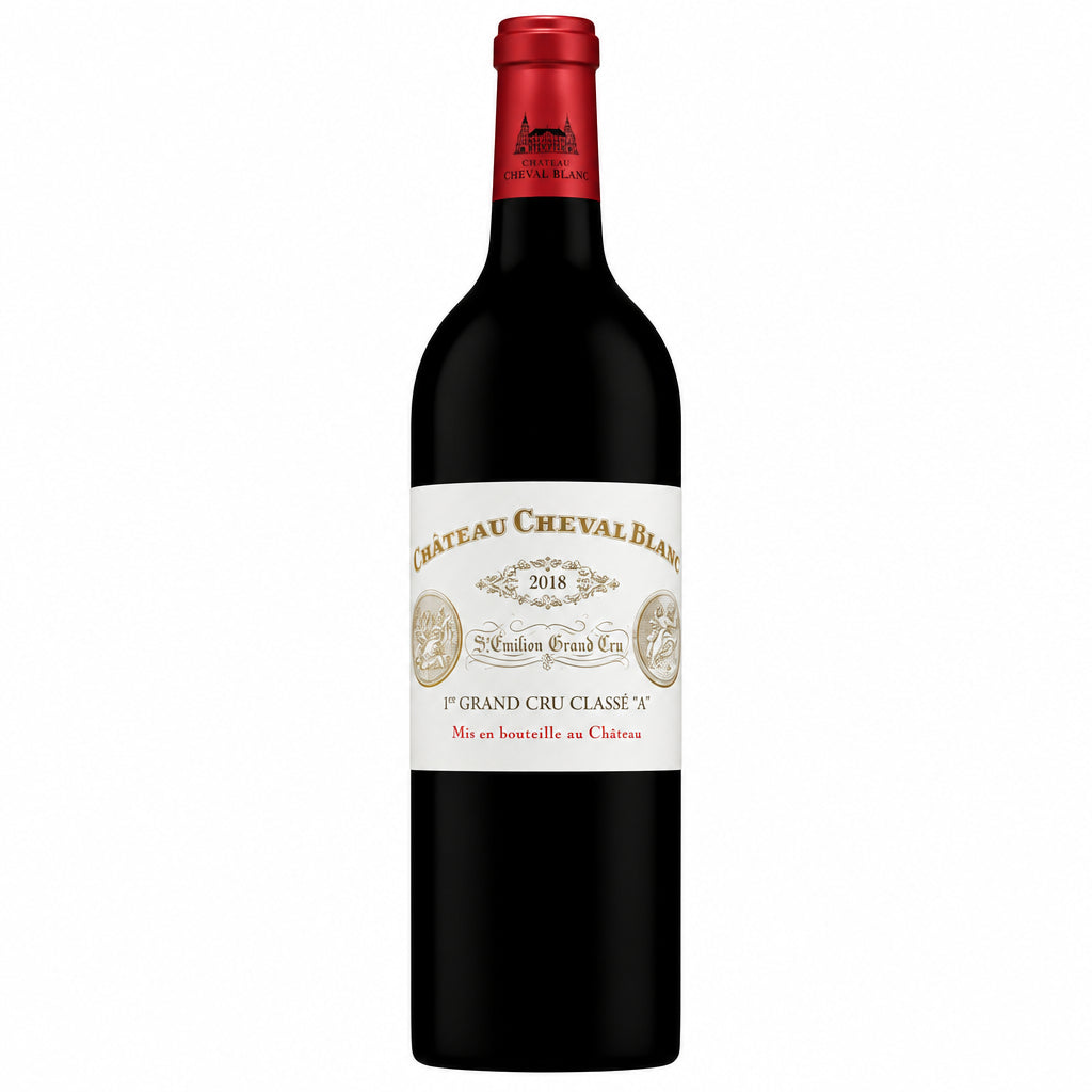 Bottle of Chateau Cheval Blanc 2011 red wine with label visible, showcasing a premium Bordeaux wine from Chateau.