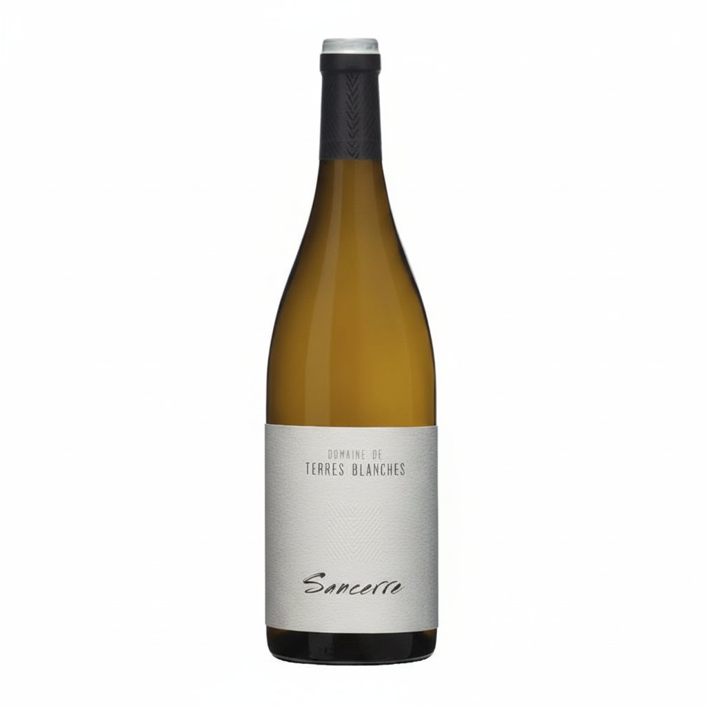 Domaine Domaine De Terres Blanches Sancerre Le Vallon Blanc wine bottle with a white label and elegant design.