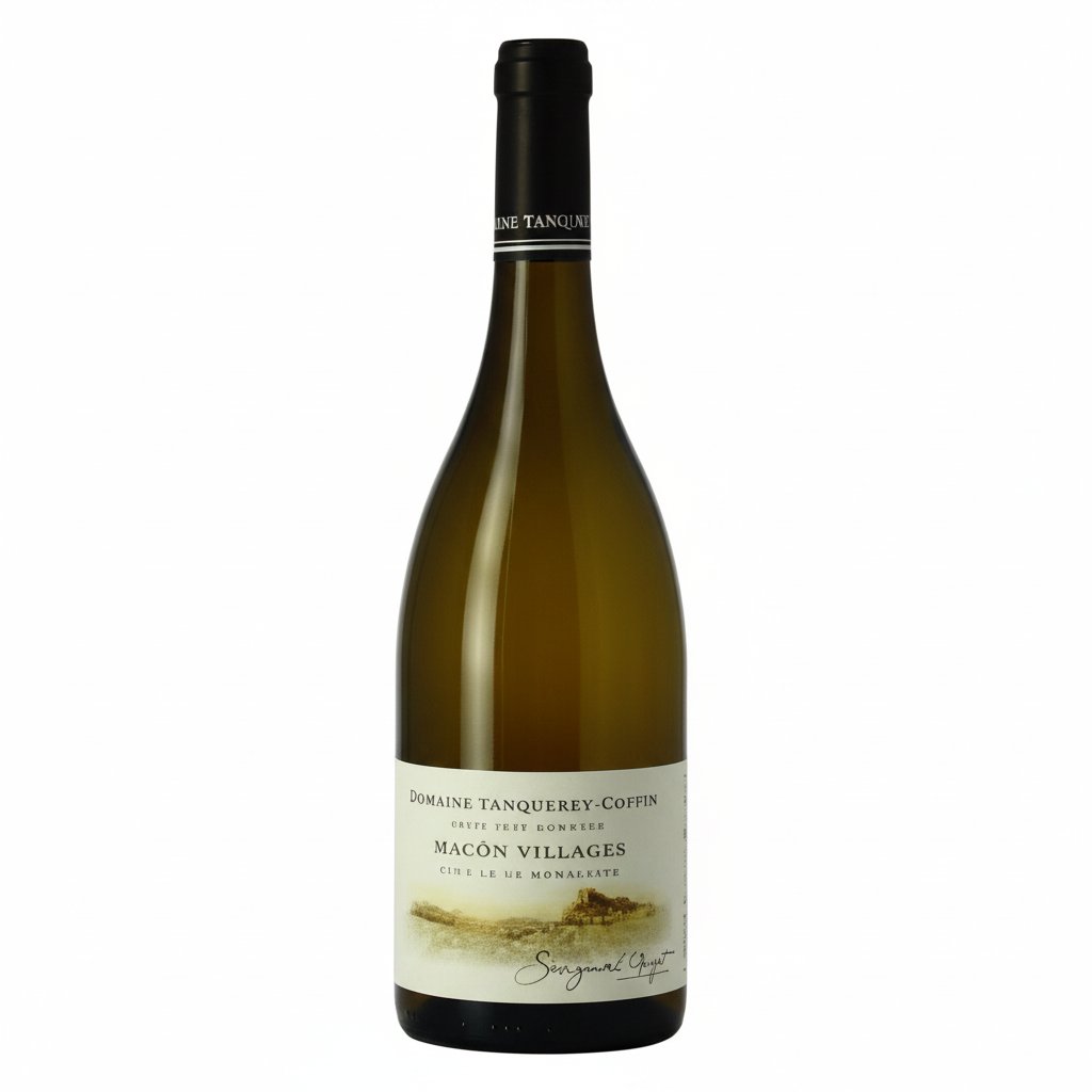 Domaine Sangouard-Gutot Macon-Villages wine bottle with label, French white wine from Burgundy region.