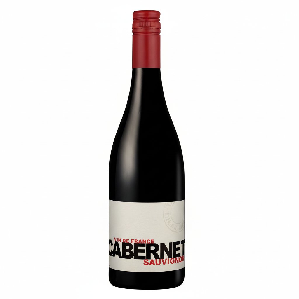 A bottle of The Original Cabernet Sauvignon wine with a dark glass and label, positioned on a wooden surface.
