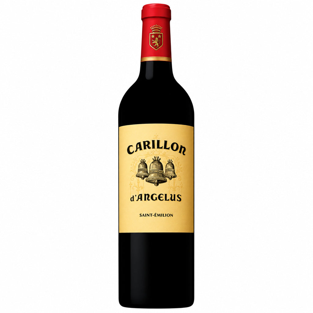 Le Carillon D'angelus 2022 wine bottle with elegant label and dark glass, showcasing the premium wine from Le.