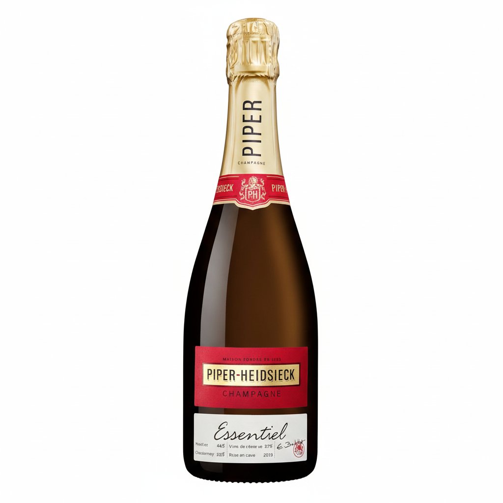 Piper Heidsieck Essentiel Cuvee Brut champagne bottle with gold foil and elegant label, ready for celebration.