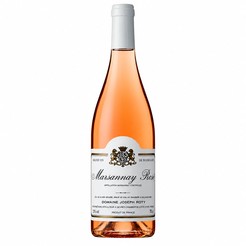 Domaine Joseph Roty Marsannay Rosé wine bottle with label, featuring a pinkish hue and elegant design.