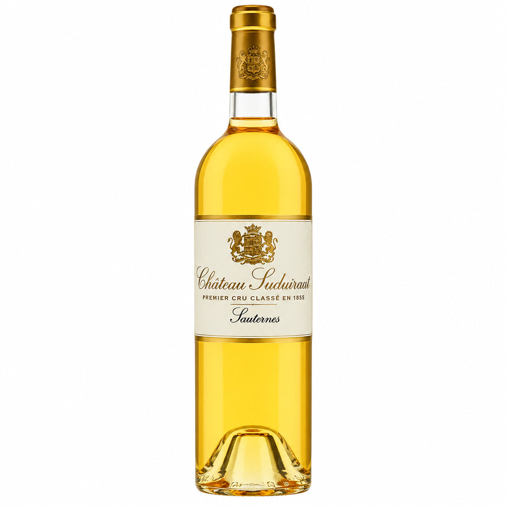 Chateau Suduiraut Dry white wine bottle with label, showcasing elegant design and golden foil wrapping.