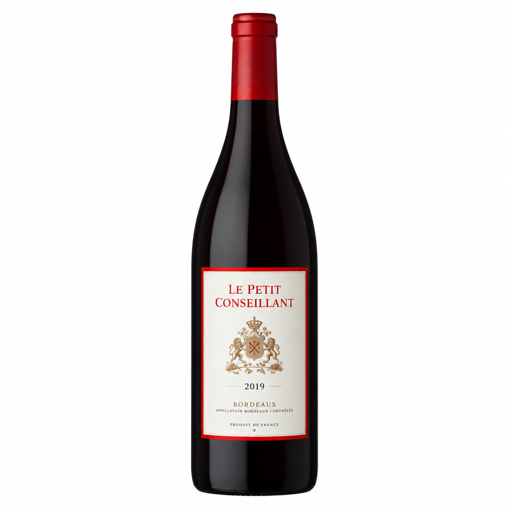 Bottle of Le Petit Connetable Pinot Noir wine with a red and gold label, set against a plain background.