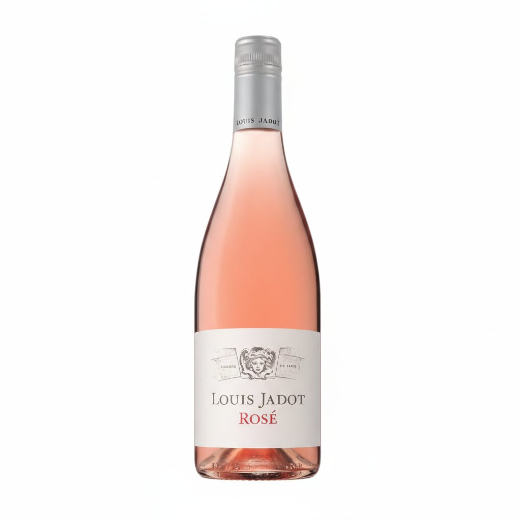 Glass of Jadot Coteaux Bourguignons Rose wine in a clear wine glass, showcasing its pale pink color and delicate appearance.