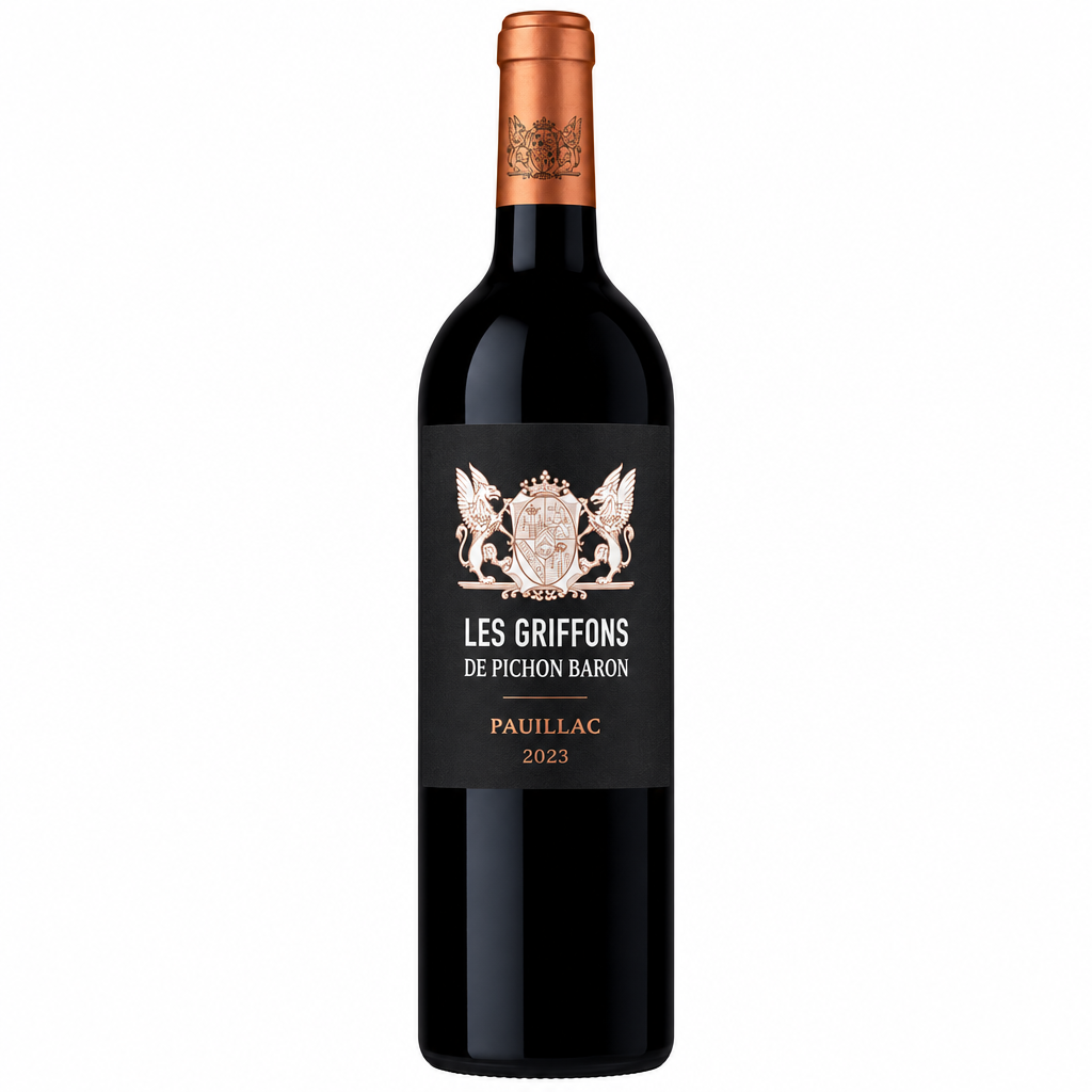 Les Griffons De Pichon Baron wine bottle from Les, showcasing its label and elegant design.